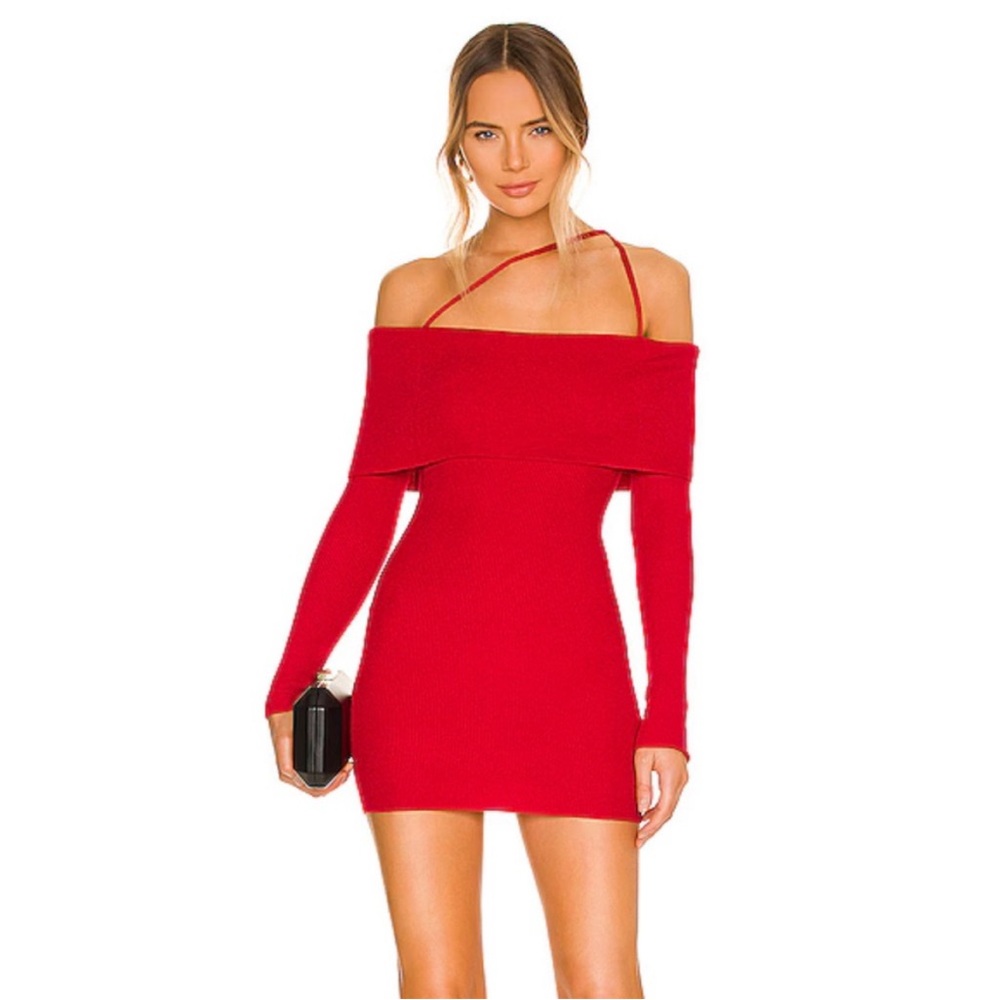 NEW with tags NBD red 
off the shoulder sweater dress
